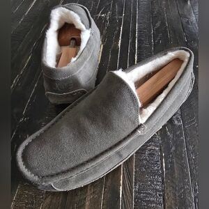 UGG Men's Ascot Suede Leather Lined Gray Slippers Shoes Size 12